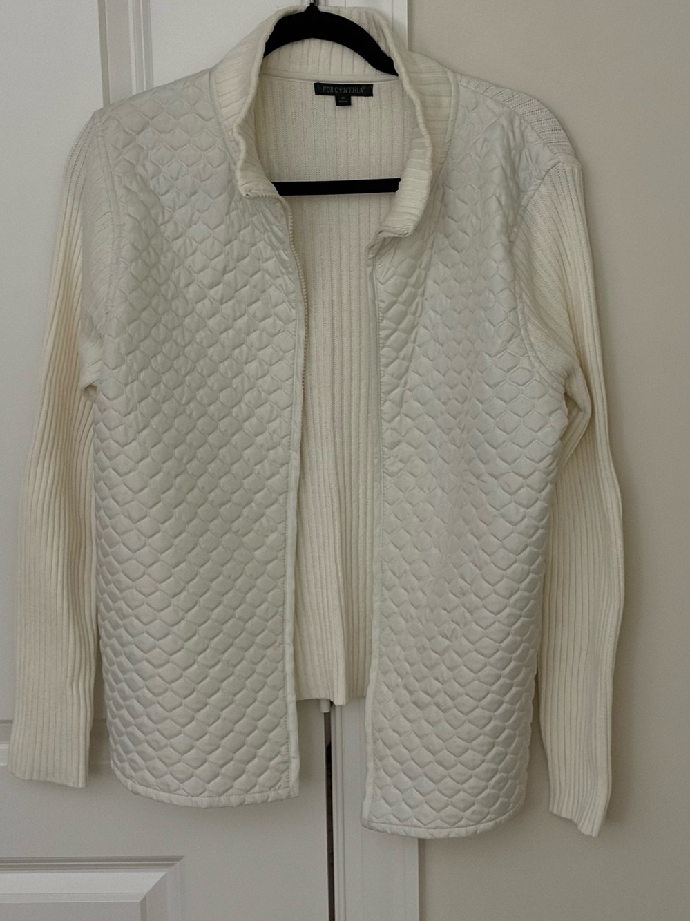 Cynthia Rowley Ivory Quilted Zip Cardigan